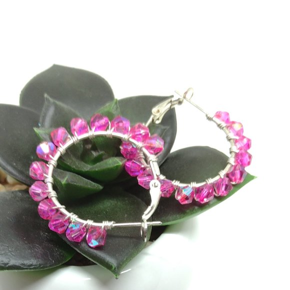 Swarovski Crystals Wire Wrapped on Silver Plated Hoops - Picture 4 of 4